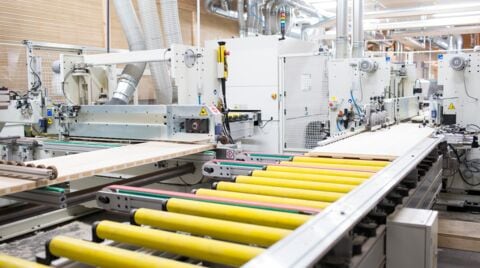 Profiling and sanding line for sound-absorbing panels